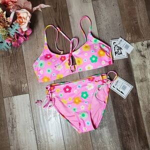 NWT California Sunshine 2 Piece Retro Floral Bikini Set Size Large